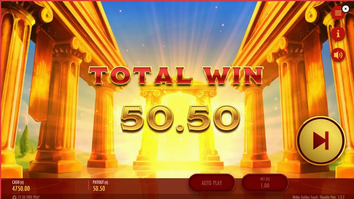 Tampilan visual slot Midas Golden Touch: Thunder Pots dengan tema mitologi emas